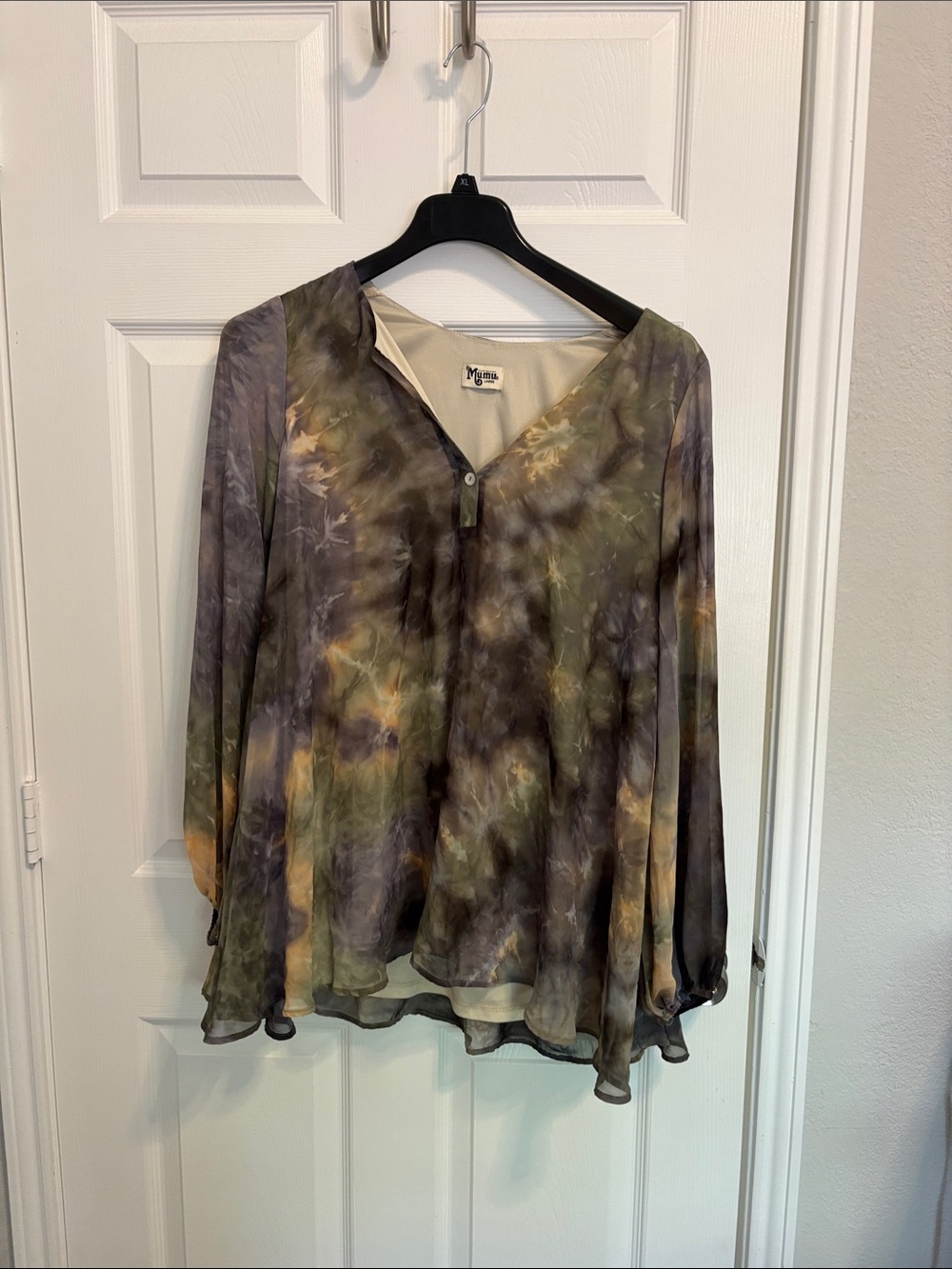Show Me Your MuMu Olive, Purple and Yellow Tie-Dye Sheer V-Neck Tunic wt81